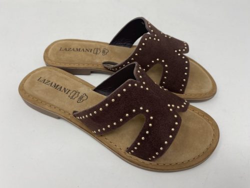 Lazamani Pantolette braun Velours mit feinen Nieten Gr 37 - 42, 69,90